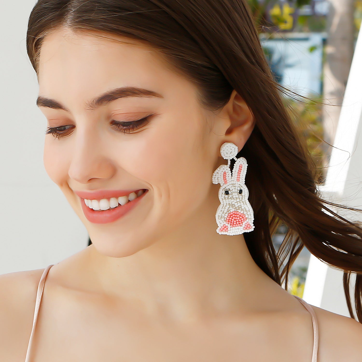 Wholesale Easter Bead Woven Rabbit Earrings